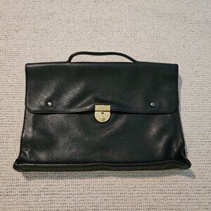 Longchamp Black Leather Small Briefcase with Brass Hardware - Office